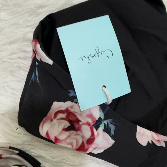 Women CUPSHE Floral Print Shoulder Straps Bikini Beach Set in Black Size Medium - Picture 7 of 8